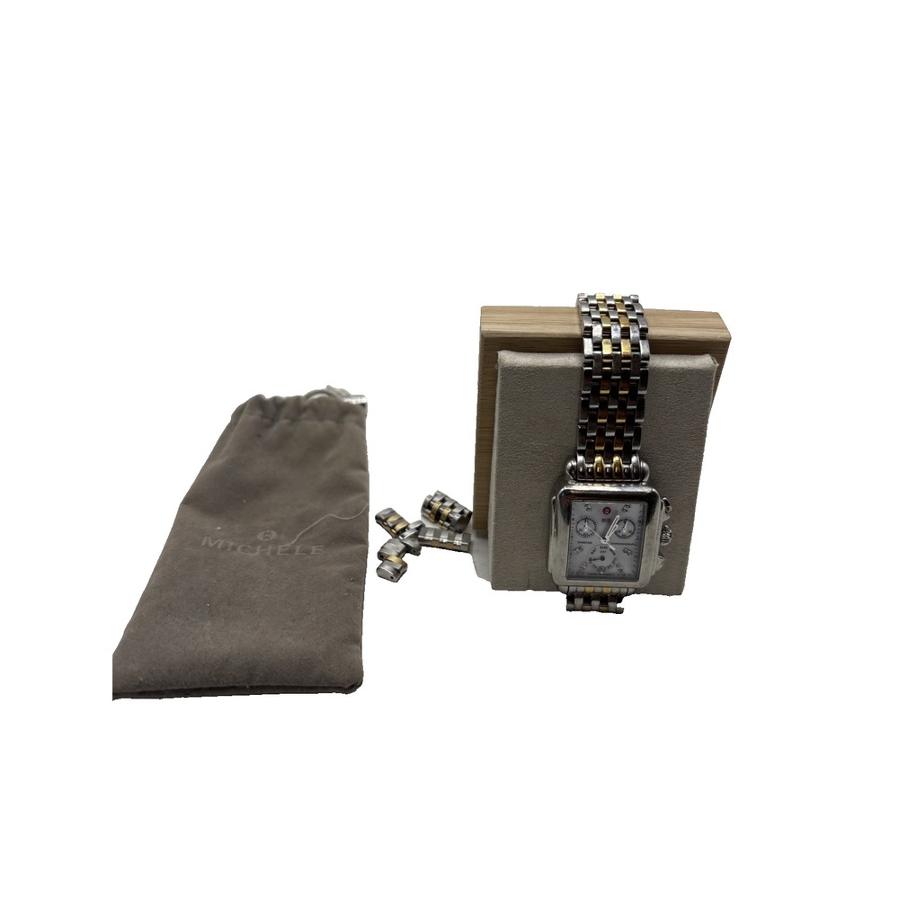 Michele Deco Diamond Gold Two-Tone High Shine Dial Watch MWW06A000805 As Is
